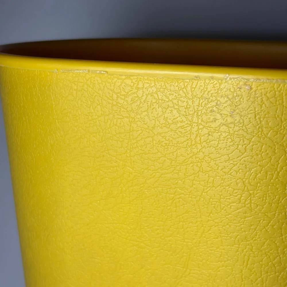 Vintage MCM Wastebasket Yellow Atomic Starburst Plastic Trash Can Retro Decor